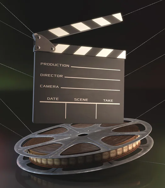 Clapperboard and roll of film
