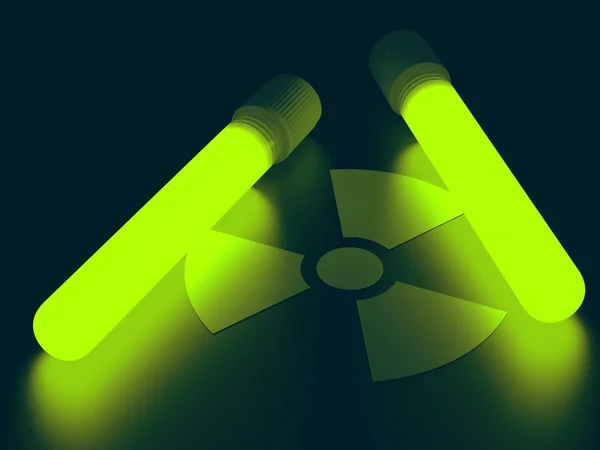 Test tubes with radioactive product illuminating radiation signal
