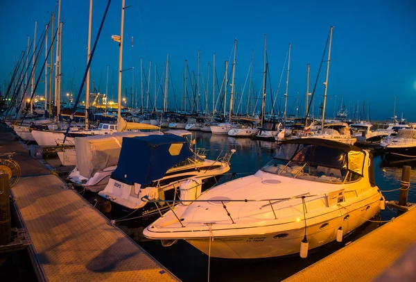 Yachts in the port of Larnaca in Cyprus at night