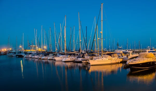 Yachts in the port of Larnaca in Cyprus at night