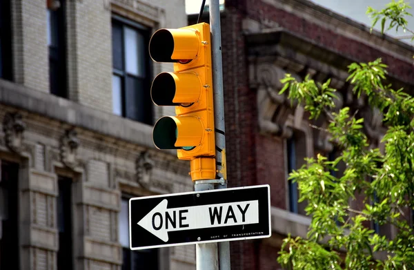 New York City: Traffic Light and One-Way Sign