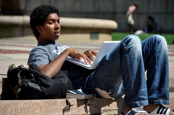 NYC:  Columbia University Student Using Laptop