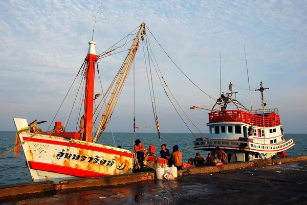 Hua Hin, Thailand: Crew Members and Fishing Trawler