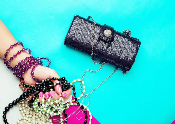 Stylish Ladies Accesories. Clutch and Jewelry.