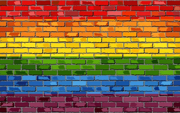 Gay pride flag on a brick wall