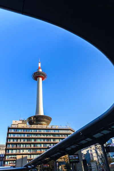 Kyoto tower with blue sky in Japan.