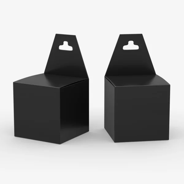 Black paper box packaging with hanger, clipping path included