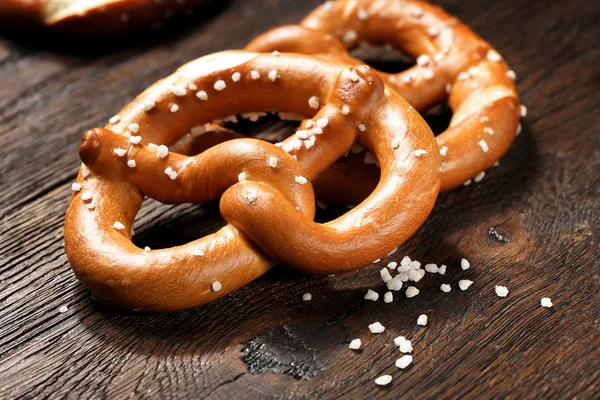 Fresh pretzels with sea salt close-up