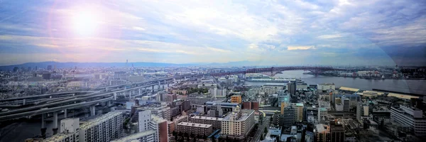 Osaka city in panorama view.