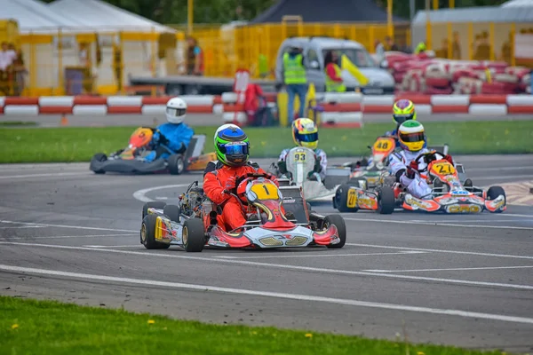 PREJMER, BRASOV, ROMANIA - MAY 3: Unknown pilots competing in National Karting Championship Dunlop 2015, on May 3, 2015 in Prejmer, Romania