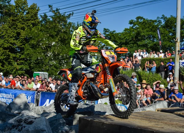 SIBIU, ROMANIA - JULY  12:  Alfredo Gomez Contero competing in Red Bull ROMANIACS Hard Enduro Rally with a KTM motorcycle. The hardest enduro rally in the world. July 12, 2016 in Sibiu, Romania.  The prologue race