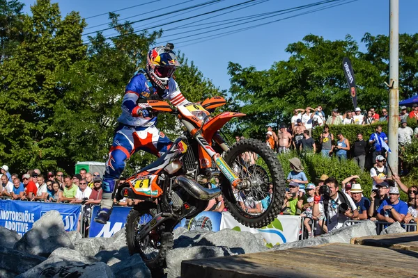 SIBIU, ROMANIA - JULY  12: Manuel Lettenbichler competing in Red Bull ROMANIACS Hard Enduro Rally with a KTM motorcycle. The hardest enduro rally in the world. July 12, 2016 in Sibiu, Romania.  The prologue race
