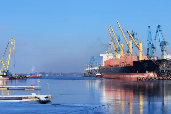 Cargo ship in cargo terminal of Riga