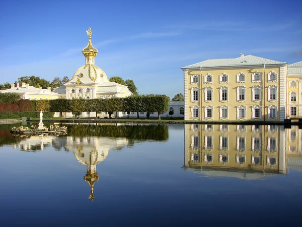 PETERHOF, RUSSIA - September 19, 2011: Photo of Upper Garden. Fountains square ponds.