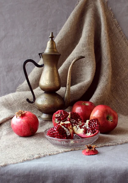 Still life with fruit and a kettle rarity.