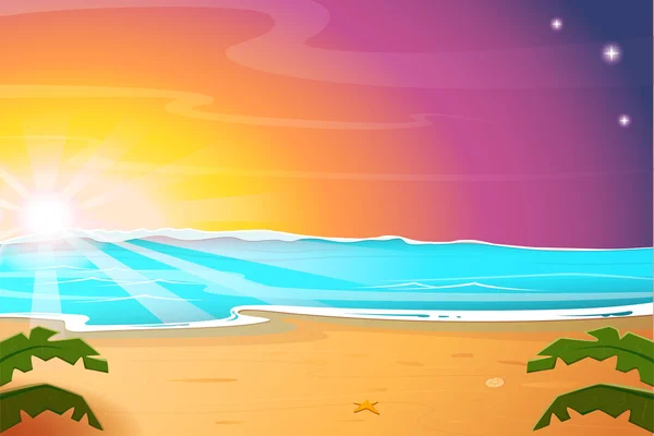 Hot Summer Sunrise on the beach. Summer landscape. Vector illustration
