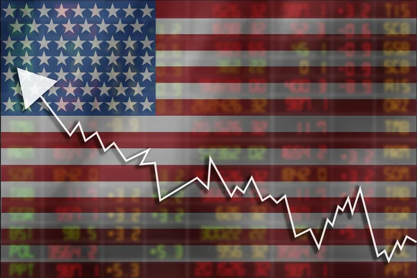 Crisis in USA - Shares Fall Graph on United States of America Fl