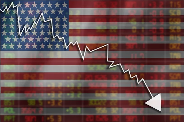 Crisis in USA - Shares Fall Graph on United States of America Fl