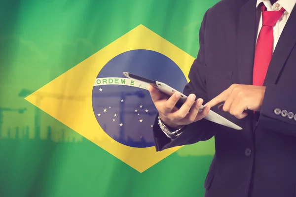 Business and mobility communications concept Brazil Flag backgro