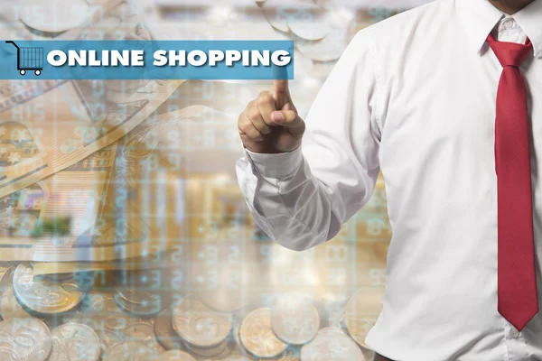 Online Shopping - Finger Pushing online shopping Button On Touch