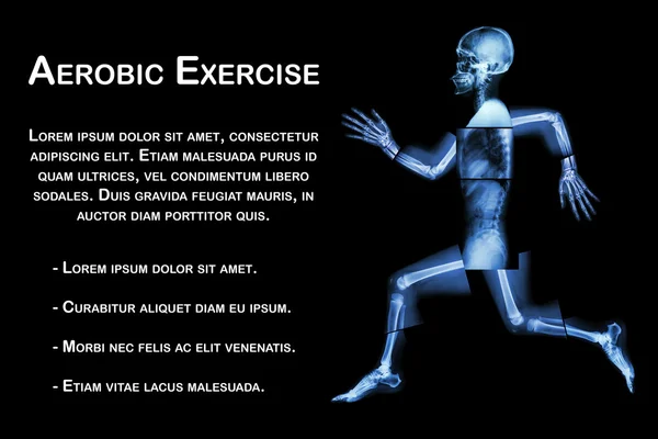 Aerobic Exercise (human bone is running) ,(Whole body x-ray : head ,neck ,shoulder ,shoulder ,arm ,elbow ,forearm ,hand ,finger ,joint ,thorax ,abdomen ,back,pelvis ,hip ,thigh ,leg ,knee ,foot ,heel)