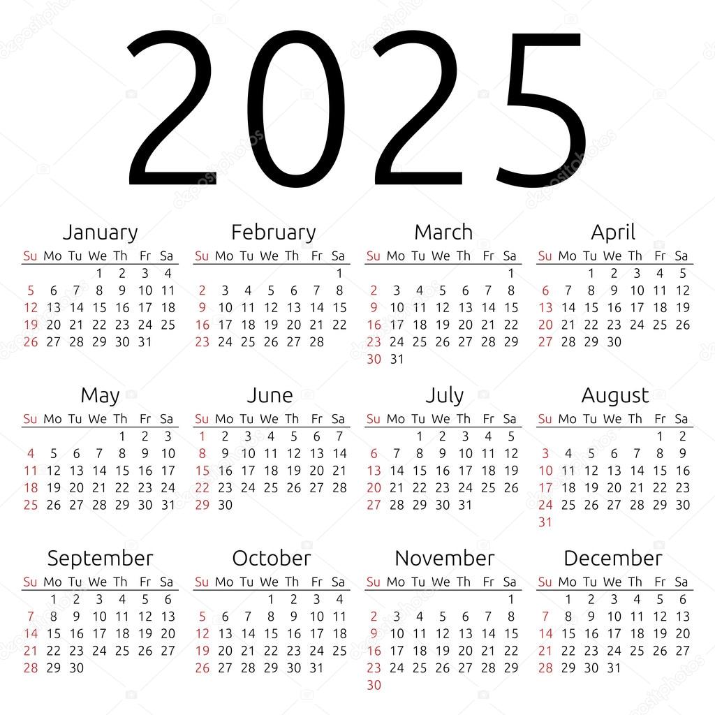 Vektor-Kalender 2025, Sonntag — Stockvektor © Dmitry_Guzhanin #90155012