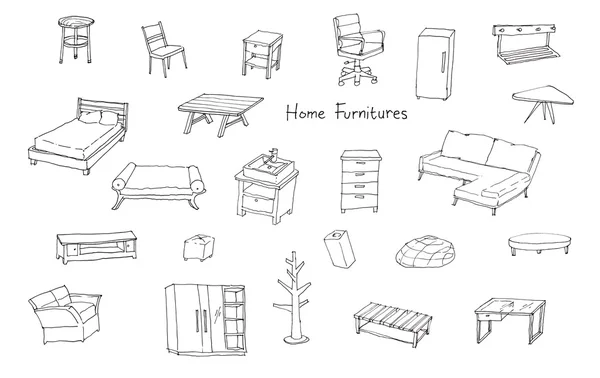Variety of modern home furnitures hand drawing illustration