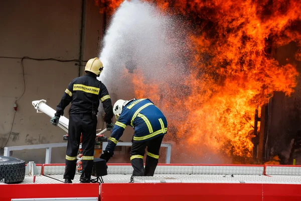 Firefighters struggle to extinguish the fire that broke out at a