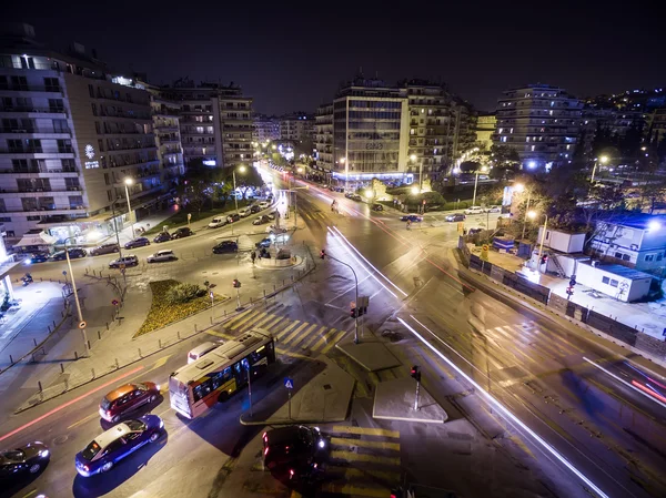 Aerial view of city Thessaloniki at night, Greece.