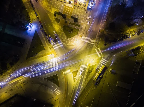 Aerial view of cross road in Thessaloniki at night, Greece.