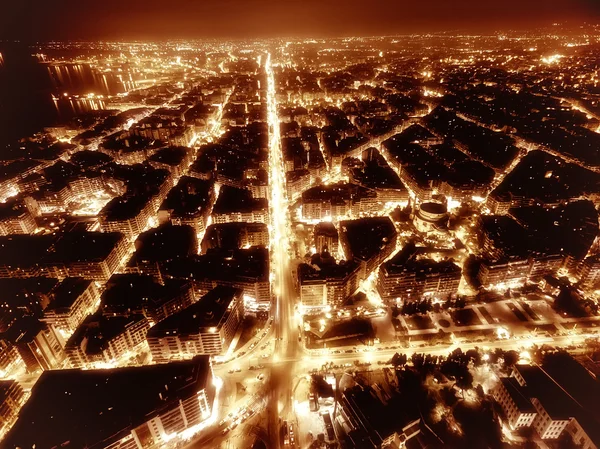 Aerial view of city Thessaloniki at night, Greece.