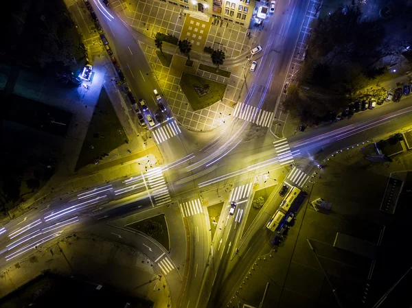 Aerial view of cross road in Thessaloniki at night, Greece.