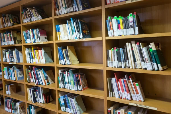 Books on the shelves of the Library of University of Thessalonik