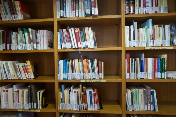 Books on the shelves of the Library of University of Thessalonik