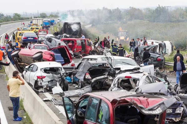 Large truck crashed into a number of cars and 4 people were kil