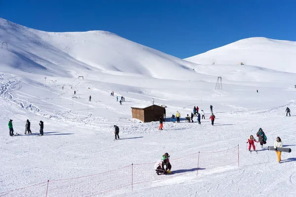 Visitors enjoy the snow skiing on the mountain of Falakro, Greec