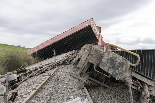 Derailed train coaches at the site of a train accident at the Ge