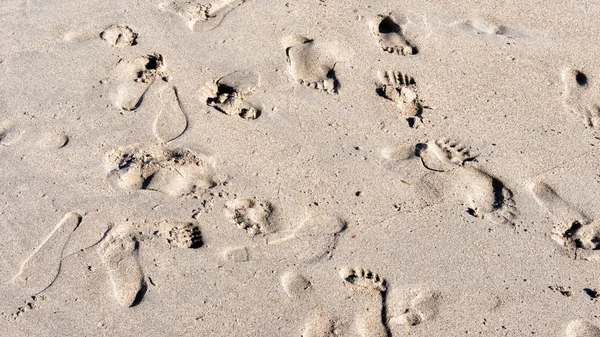 Many human footprints on the beach sand