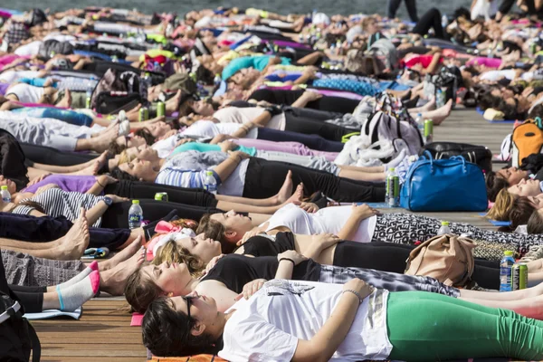 Thessaloniki open yoga day. People gathered to perform yoga trai