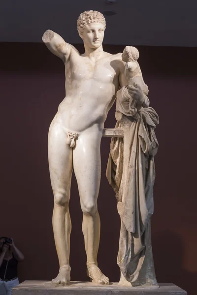 Hermes and Dionysus, ancient classical Greek statue of Hermes of