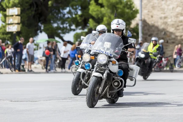 Cyclists compete in the central streets of Thessaloniki during t