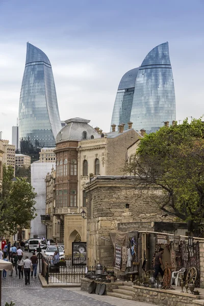 Icheri Sheher (Old Town) and the Flame Towers of Baku, Azerbaija