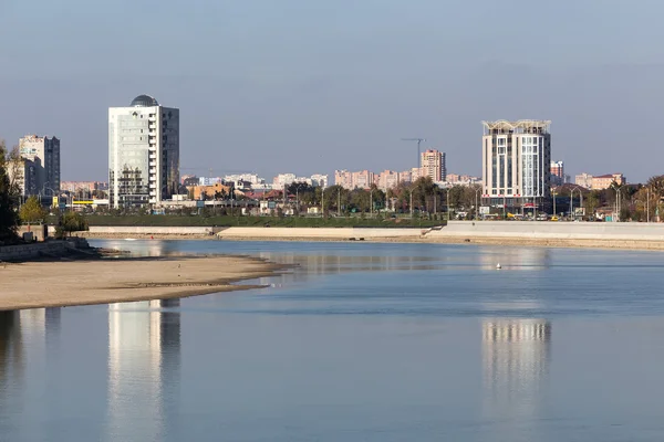 Waterfront cityscape from the central pier in Krasnodar in the m