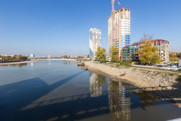 Waterfront cityscape from the central pier in Krasnodar in the m