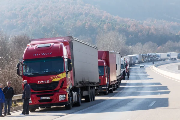 International transport trucks are blocked  from the border cros