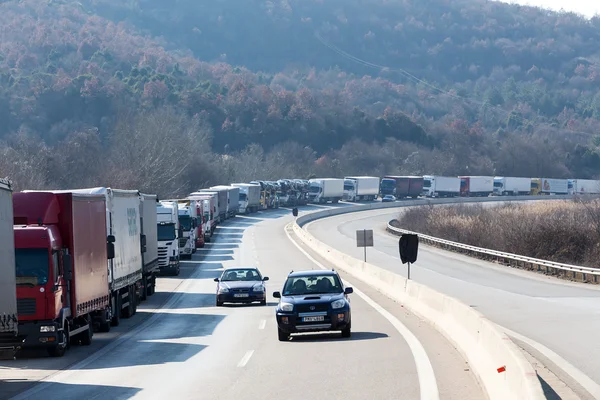 International transport trucks are blocked  from the border cros
