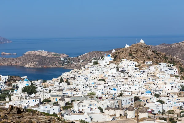 Aerial view of Chora town, Ios island, Cyclades, Aegean, Greece