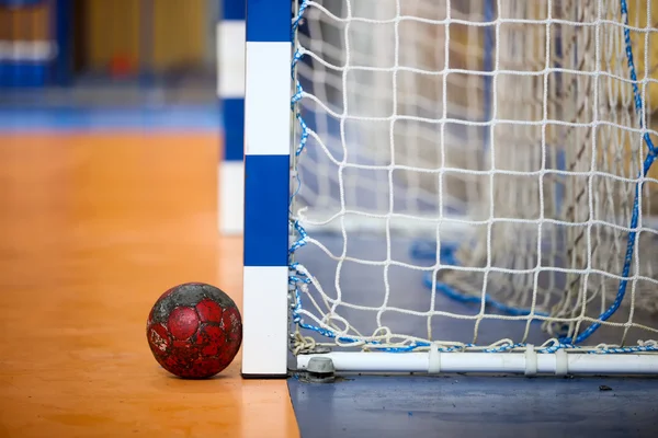 Handball ball next to the goalpost prior to the Greek Women Cup