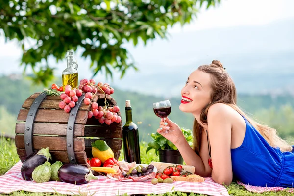 Woman with italian food outdoors