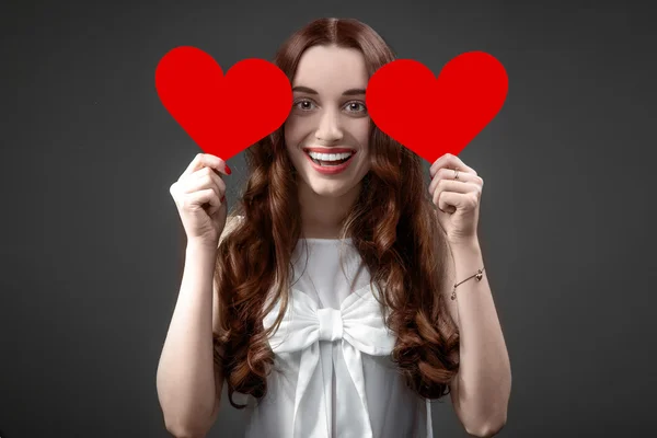 Woman with red hearts